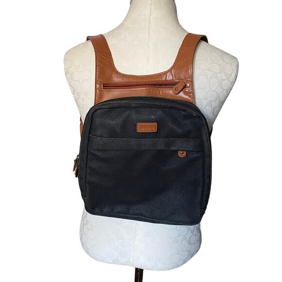 Maggi B Mini Backpack Faux Leather Zippered adjustable straps Black and Brown - Picture 4 of 13